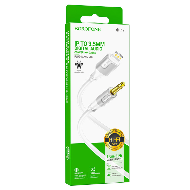کابل تبدیل لایتنینگ به جک(Aux)3.5mm Borofone (سفید)