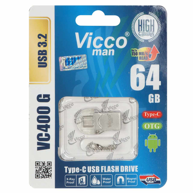 نقره ای Vicco man VC400 G USB3.2 Type-c OTG Flash Memory - 64GB